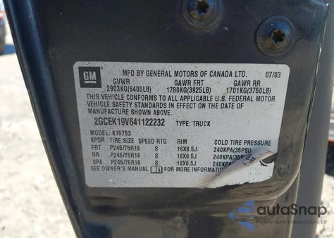 2004 Chevrolet Silverado 1500 из США, поврежденный, VIN 2GCEK19V641122232